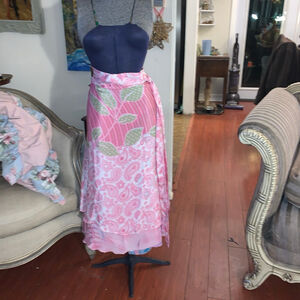 Iris Impressions Pink Green Floral Paisley Wrap Around Maxi Skirt Size L